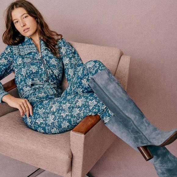 SEZANE X SEA NY NWT Edwige Floral Quilted Jumpsuit in Dalhia Print Size 4 - Picture 1 of 16